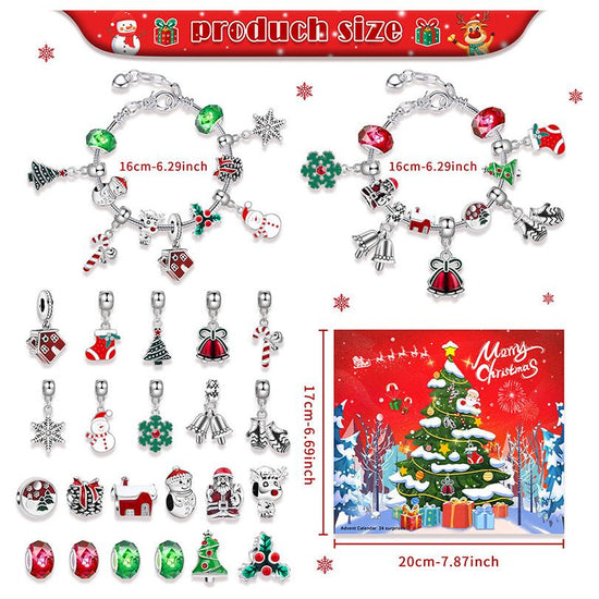 M-24 Christmas Jewelry Advent Calendar - DIY Charm Bracelet Kit with 24 Days of Surprises