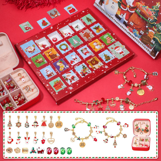 Christmas Jewelry Advent Calendar - DIY Charm Bracelet Kit with 24 Days of Surprises