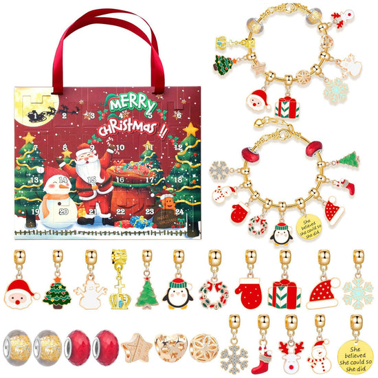 M-15ST Christmas Jewelry Advent Calendar - DIY Charm Bracelet Kit with 24 Days of Surprises