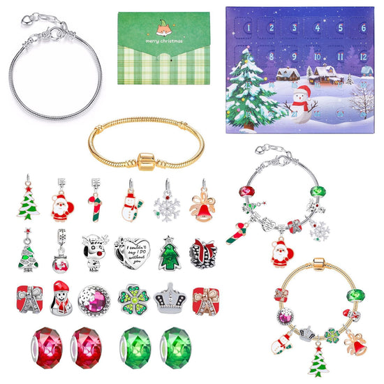 M-06 Christmas Jewelry Advent Calendar - DIY Charm Bracelet Kit with 24 Days of Surprises