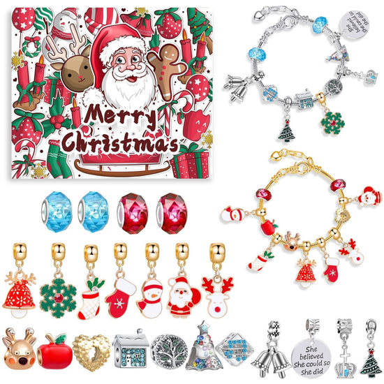 M-07 Christmas Jewelry Advent Calendar - DIY Charm Bracelet Kit with 24 Days of Surprises