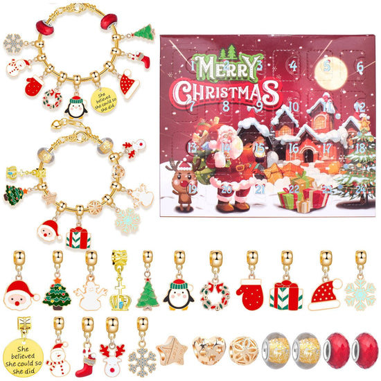 M-17H Christmas Jewelry Advent Calendar - DIY Charm Bracelet Kit with 24 Days of Surprises