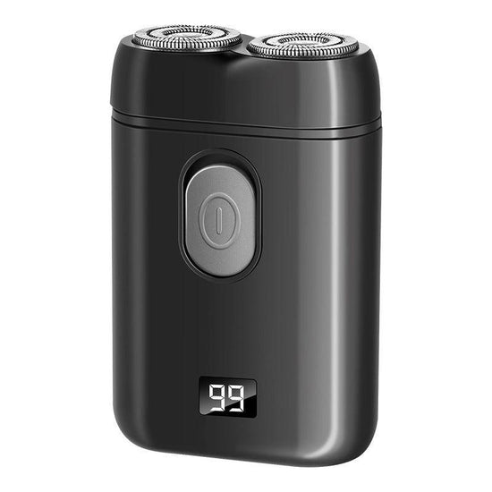 Black Portable Electric Shaver - Dual Blade, USB Rechargeable, LED Display for Battery Life