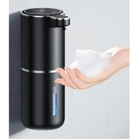 Black Automatic Foaming Soap Dispenser with Rechargeable Battery, Touch Control, and 380ml Capacity - IPX5 Waterproof
