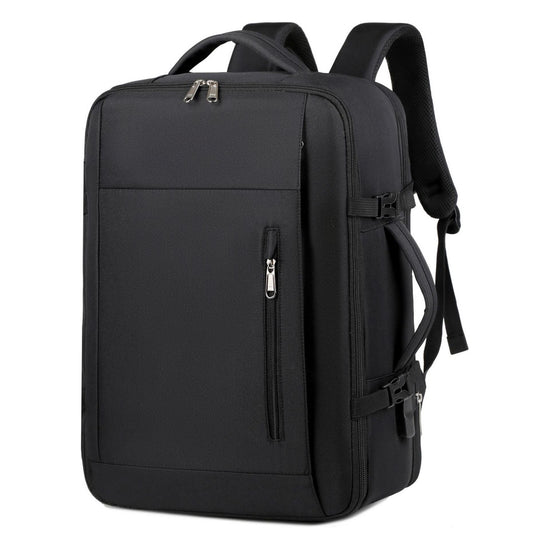 Black Expandable Backpack with USB Port - Multi-Functional Outdoor, Commuter & Laptop Bag