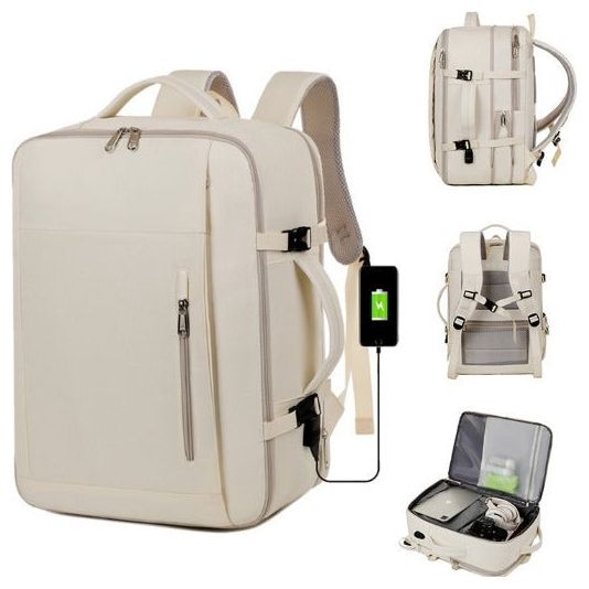 Gray Expandable Backpack with USB Port - Multi-Functional Outdoor, Commuter & Laptop Bag