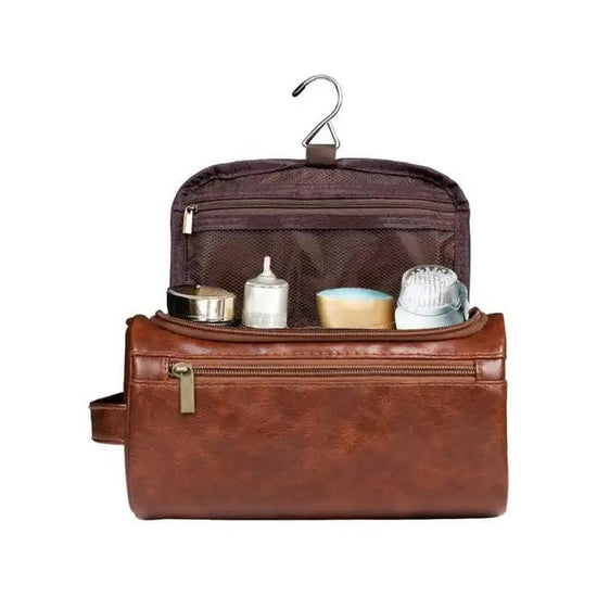 Brown Large Capacity Travel Toiletry Bag - Portable Waterproof Makeup Organizer for Business & Vacation