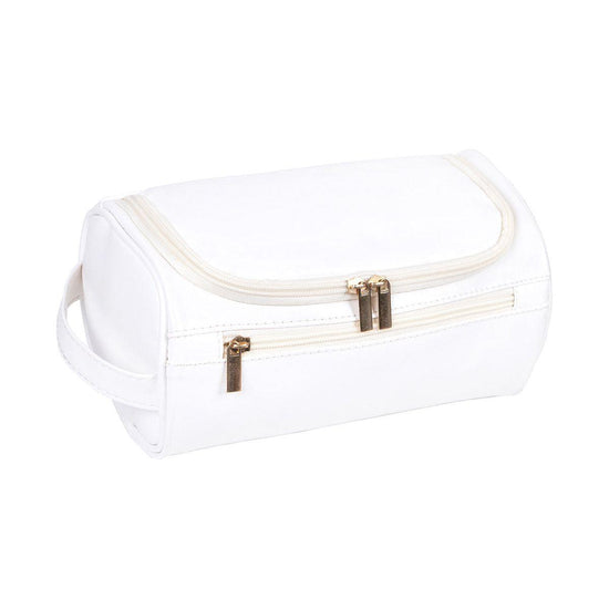 White Large Capacity PU Leather Travel Toiletry Bag - Portable Waterproof Makeup Organizer for Business & Vacation