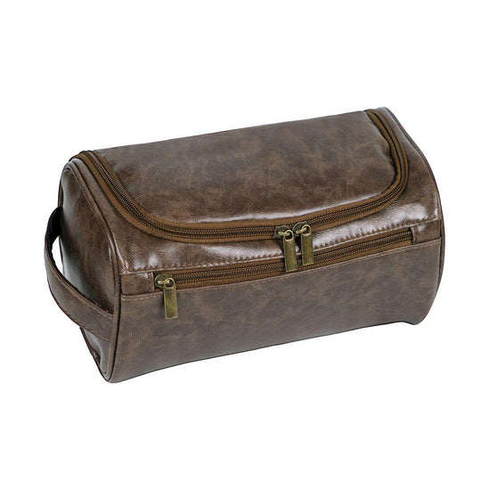 Coffee Large Capacity PU Leather Travel Toiletry Bag - Portable Waterproof Makeup Organizer for Business & Vacation