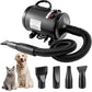 Pet Hair Dryer with Multiple Nozzles - Powerful and Quiet for Dogs and Cats (Black)