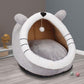 Gray Totoro Half-Enclosed Cat Bed - Soft Short Velvet Fabric with Sponge + PP Cotton Filling, M Size (35x35x30cm)