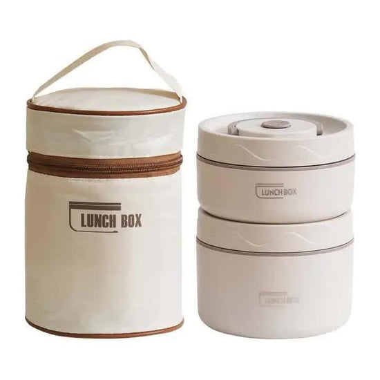Beige 304 Stainless Steel Microwave-Safe Lunch Box Set (2-Pack) with Insulated Bag, Removable liner, 400+600ML