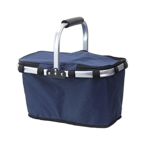Dark Blue Portable Picnic Basket - Foldable Insulated Outdoor Shopping Basket, Meal Delivery & Takeout Carrier