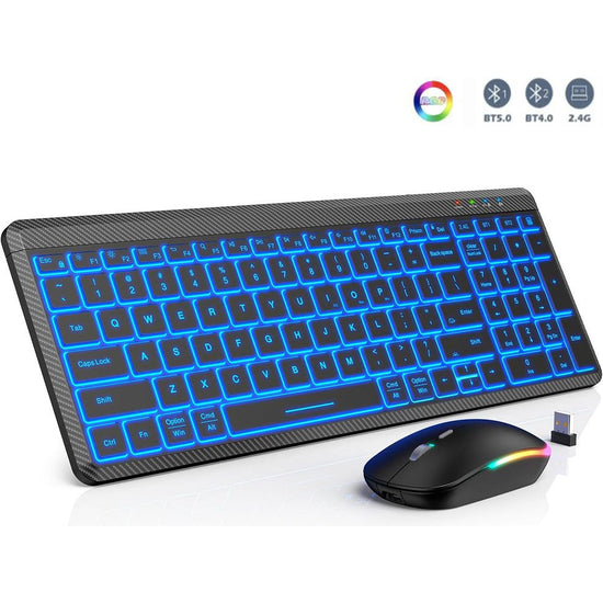 Ultra-Thin Wireless Backlit Keyboard & Mouse Combo - Rechargeable, Multi-Device Bluetooth for Mac, Windows, iOS