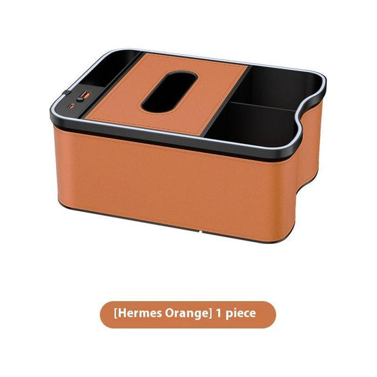 Mermes Orange Car Armrest Storage Box with LED Ambient Light - Multifunctional Tissue Holder & Organizer for Car Interior