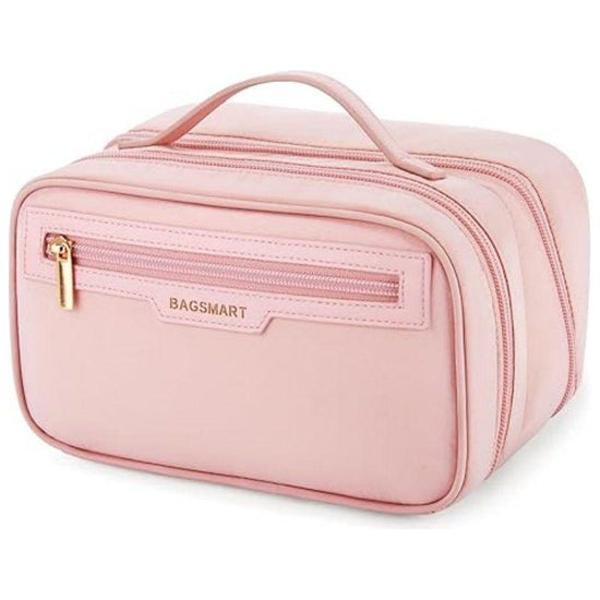 Pink Travel Makeup Organizer - Portable Cosmetic Storage Box for Toiletries and Cosmetics