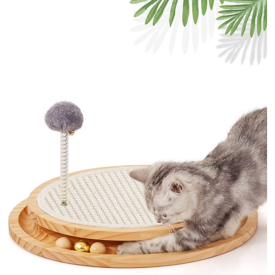 Wooden Interactive Cat Toy – Spinning Track & Wand Toy, Engaging Pet Toy for Cats, Fun Play and Exercise