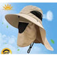 khaki Outdoor UV Protection Hat for Men - Detachable Face & Neck Shield, Large Brim Sun Hat for Fishing, Hiking, and Outdoor Activities