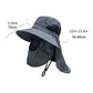 Black Outdoor UV Protection Hat for Men - Detachable Face & Neck Shield, Large Brim Sun Hat for Fishing, Hiking, and Outdoor Activities