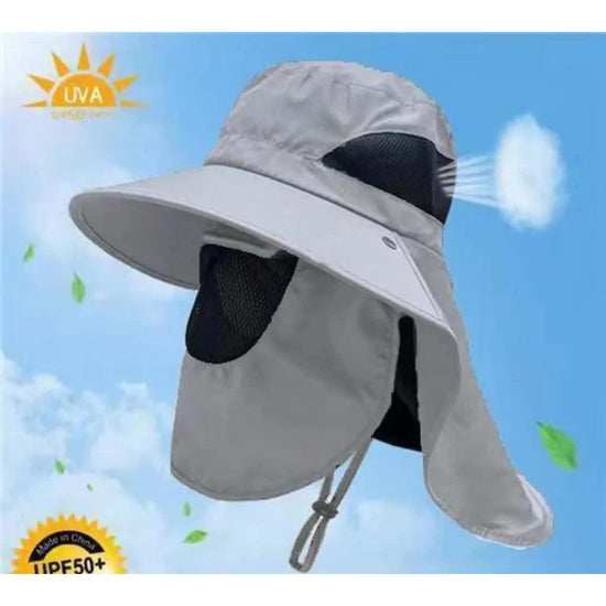 Light Gray Outdoor UV Protection Hat for Men - Detachable Face & Neck Shield, Large Brim Sun Hat for Fishing, Hiking, and Outdoor Activities