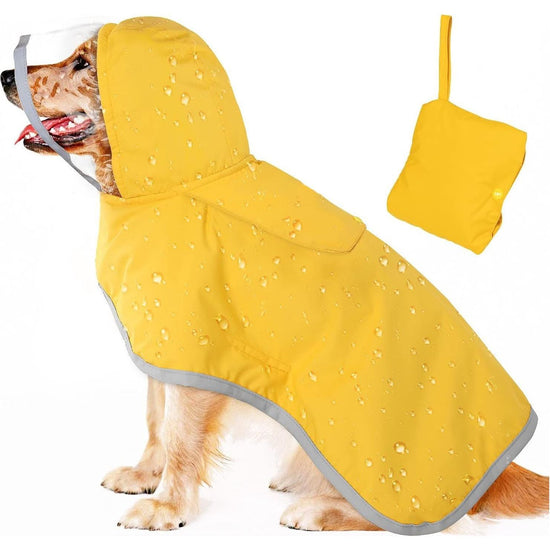 XXL Yellow Reflective Adjustable Pet Raincoat with Hood - Waterproof Dog Jacket, Adjustable Dog Poncho for Outdoor Protection