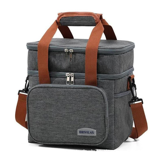 Grey Large Capacity Lunch Bag - Dual-Layer Insulated Cooler Bag for Outdoor, Picnic, and Work Use