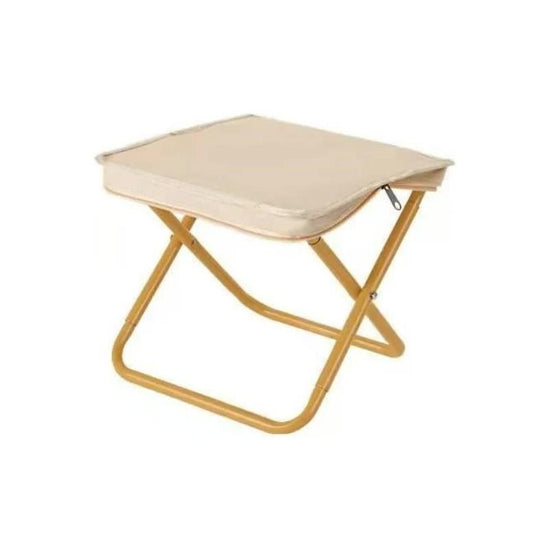 Beige Outdoor Folding Stool with Carrying Handle - Portable Camping Seat, Fishing Chair, Collapsible Zipper Stool for Outdoors, Queueing, and More