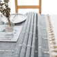 140x200cm Grey Striped Cotton Linen Embroidered Tassel Tablecloth - European & American Pastoral Style for Restaurants