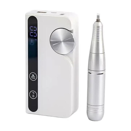 White Portable Rechargeable Electric Nail Drill - Professional Nail Polishing Machine for Beauty Salons