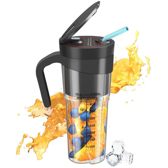 Black Portable Juicer Cup with Straw, USB Rechargeable 6-Blade Blender, Multi-Function Juice Maker for Travel and Outdoor Use