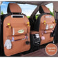 Chocolate Leather Car Backseat Organizer with Foldable Tray Table & Trash Bag - Multi-functional Car Storage Solution