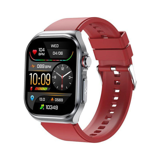 Red Smartwatch with Bluetooth Calling, ECG, Blood Pressure, Heart Rate, and Multi-Sport Modes