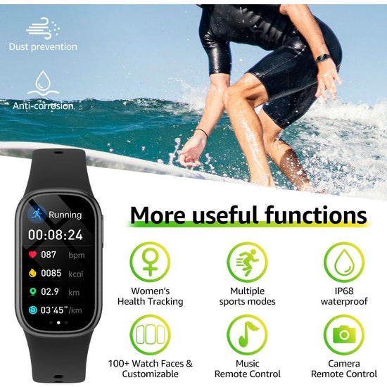 Black Smart Fitness Tracker with Bluetooth Calling, Heart Rate, Blood Pressure, Blood Oxygen, and Sports Modes