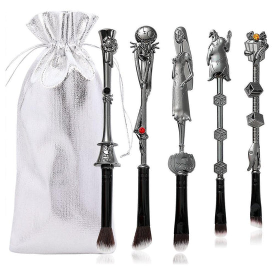 5-Piece Gothic Skeleton Jack Makeup Brush Set - Halloween Horror-Themed Metal Eyeshadow Brushes for Creative Festive Gifts