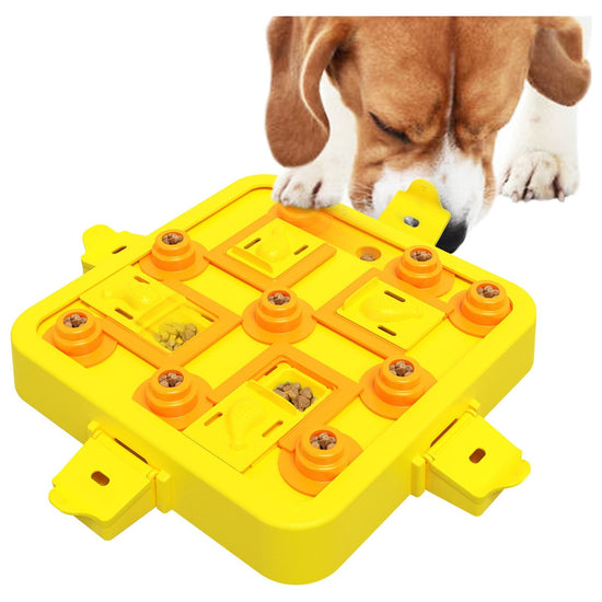 Yellow Interactive Slow Feeder Puzzle Toy for Dogs - Durable Pet Food Dispenser Bowl