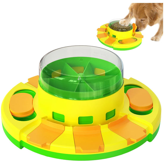 Green Interactive Dog Puzzle Toy - Press and Feed Slow Feeder with Treat Dispenser