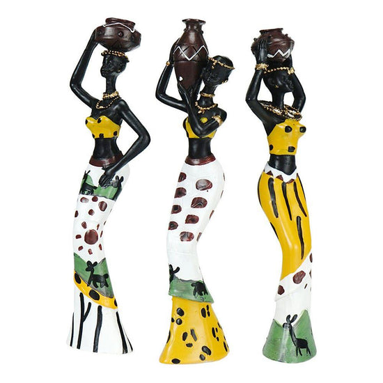 Yellow Exotic Resin Figurine Set - African-Style Home Decor Accents for Tabletop and Shelf Display