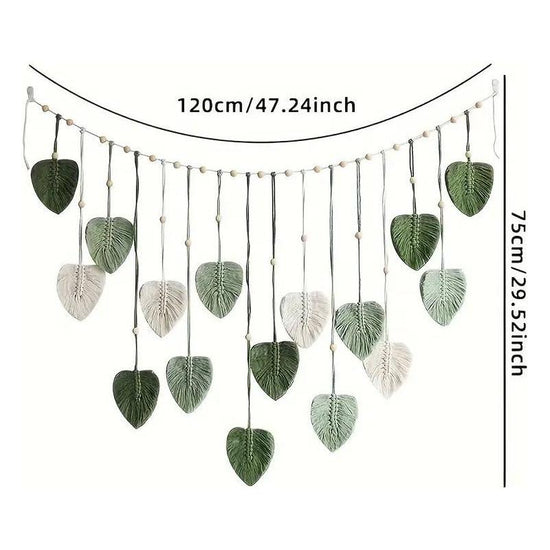 Hand -woven leaf tapestry green 120x75cm