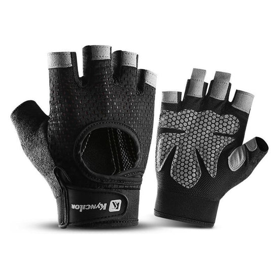 L Black Fingerless Sports Gloves - Non-Slip Silicone Palm Pads for Cycling, Weightlifting, and Fitness Training