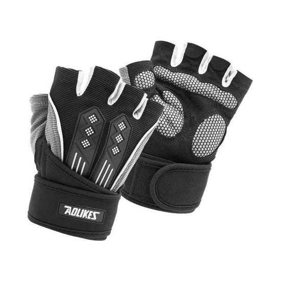 M White Fingerless Workout Gloves with Wrist Support – Non-Slip, Breathable Gym Gloves for Weightlifting and Cycling