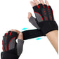 M Red Fingerless Workout Gloves with Wrist Support - Non-Slip, Breathable Gym Gloves for Weightlifting and Cycling