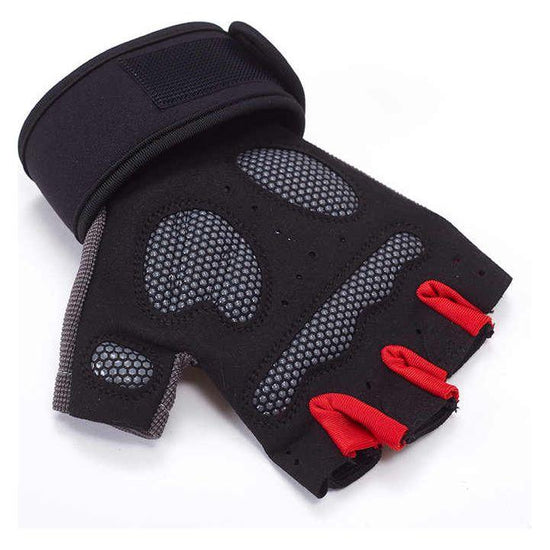 L Red Fingerless Workout Gloves with Wrist Support - Non-Slip, Breathable Gym Gloves for Weightlifting and Cycling