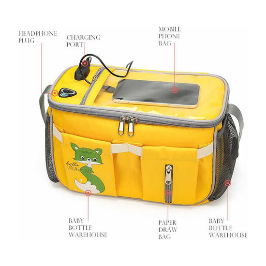 Yellow Stroller Organizer Bag - Multi-Functional Baby Bag with Touchscreen Window, USB Port, and Bottle Holders