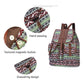 Green Bohemian Style Canvas Backpack - Vintage Tribal Pattern Travel Bag with Leather Straps