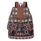 Circular Pattern Bohemian Style Canvas Backpack - Vintage Tribal Pattern Travel Bag with Leather Straps