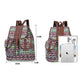Circular Pattern Bohemian Style Canvas Backpack - Vintage Tribal Pattern Travel Bag with Leather Straps
