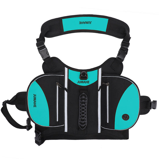 Blue Reflective Dog Saddle Harness with Storage Bags - Adjustable Pet Backpack for Outdoor Adventures