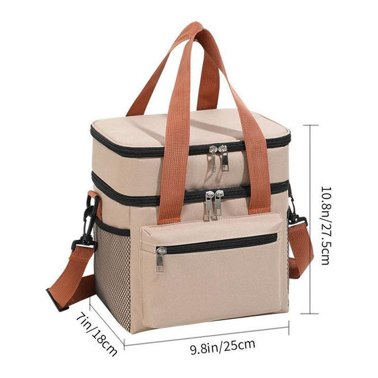 Beige Waterproof Insulated Lunch Bag - Leakproof Thermal Cooler for Food and Drinks