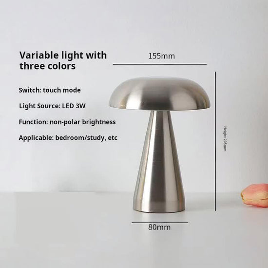 Silver Modern Mushroom Table Lamp - Minimalist Metal Design for Home and Office