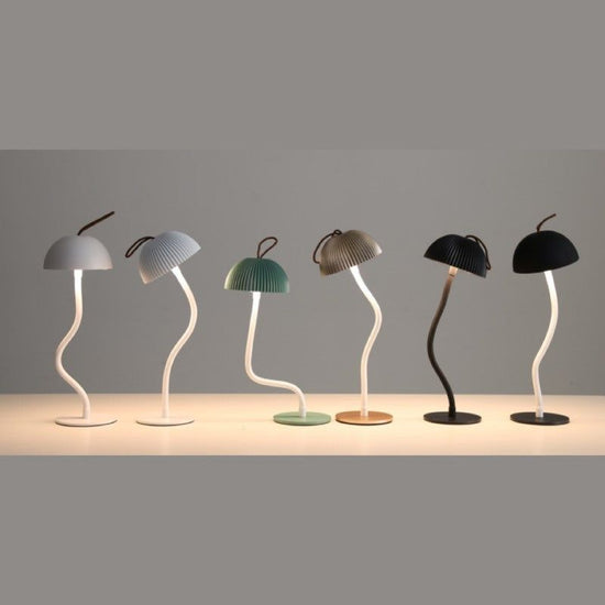 Smooth Black Lamp Cap Elegant Curved Stem Mushroom Desk Lamp - Adjustable LED Table Light